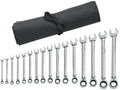 GEARWRENCH 16 Pc. 12 Pt. Reversible Ratcheting Combination Wrench Set with Tool Roll, Metric - 9602RN