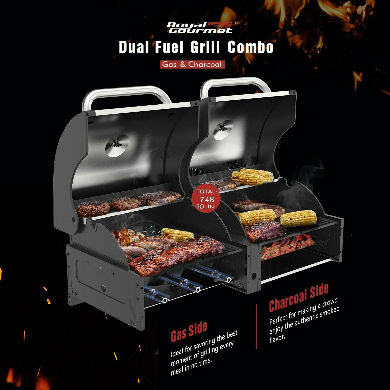 Gas Charcoal Grill Combo 3-Burner Dual Fuel Grill Combo ZH3002SN