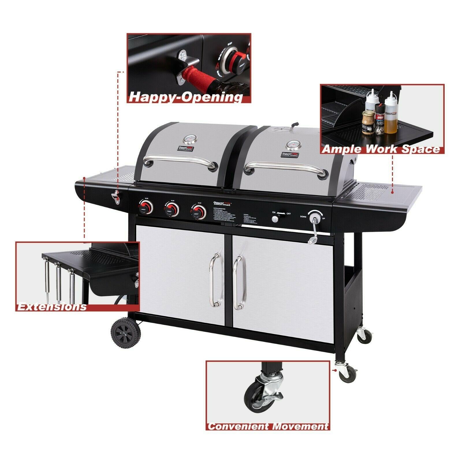 Gas Charcoal Grill Combo 3-Burner Dual Fuel Grill Combo ZH3002SN