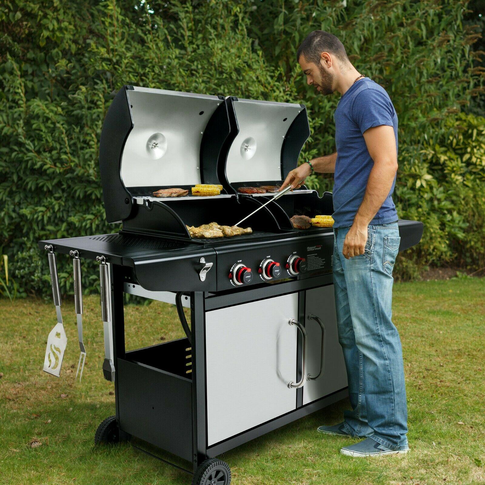 Gas Charcoal Grill Combo 3-Burner Dual Fuel Grill Combo ZH3002SN