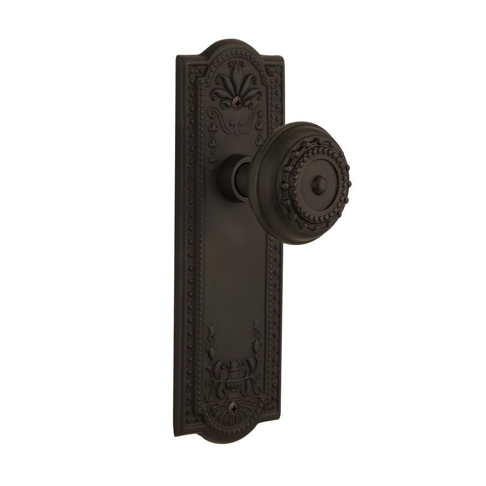 Meadows Plate 2-3/8 in. Backset Oil-Rubbed Bronze Privacy Bed/Bath Meadows Door Knob