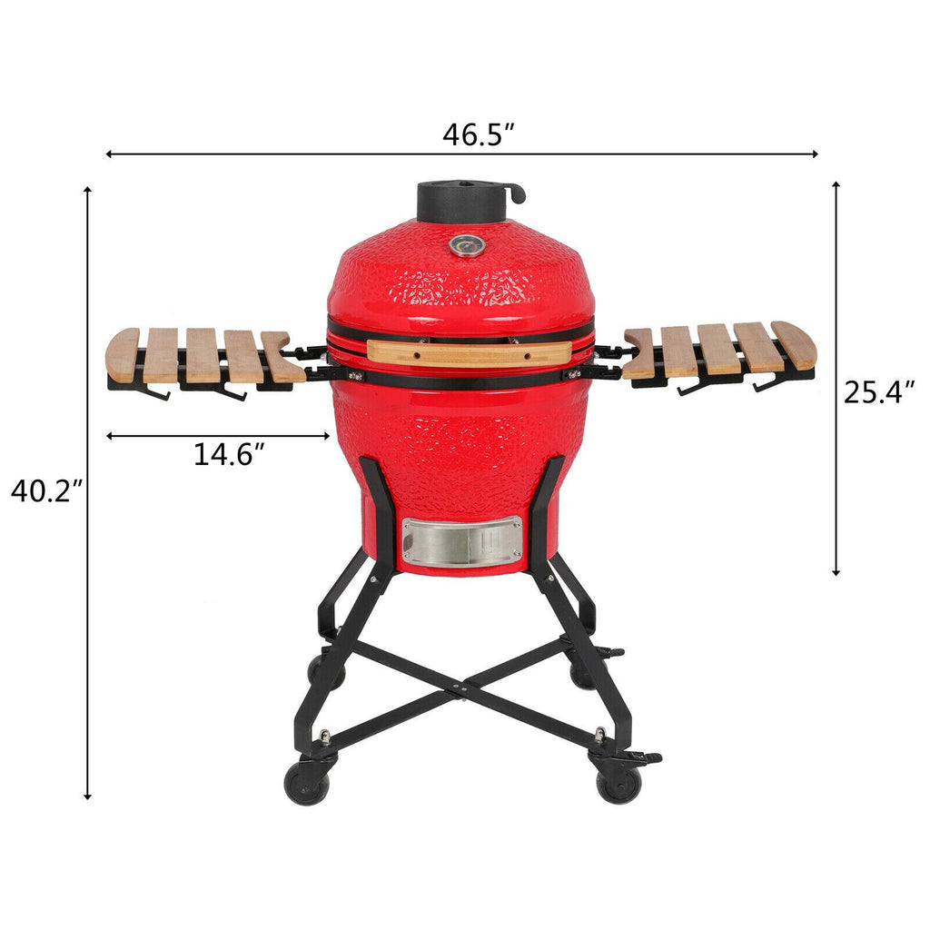 18" Kamado Grill Ceramic Charcoal Egg Grill Multifunctional Outdoor Smoker Grill