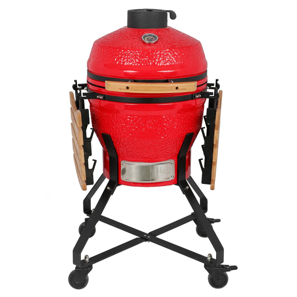 18" Kamado Grill Ceramic Charcoal Egg Grill Multifunctional Outdoor Smoker Grill