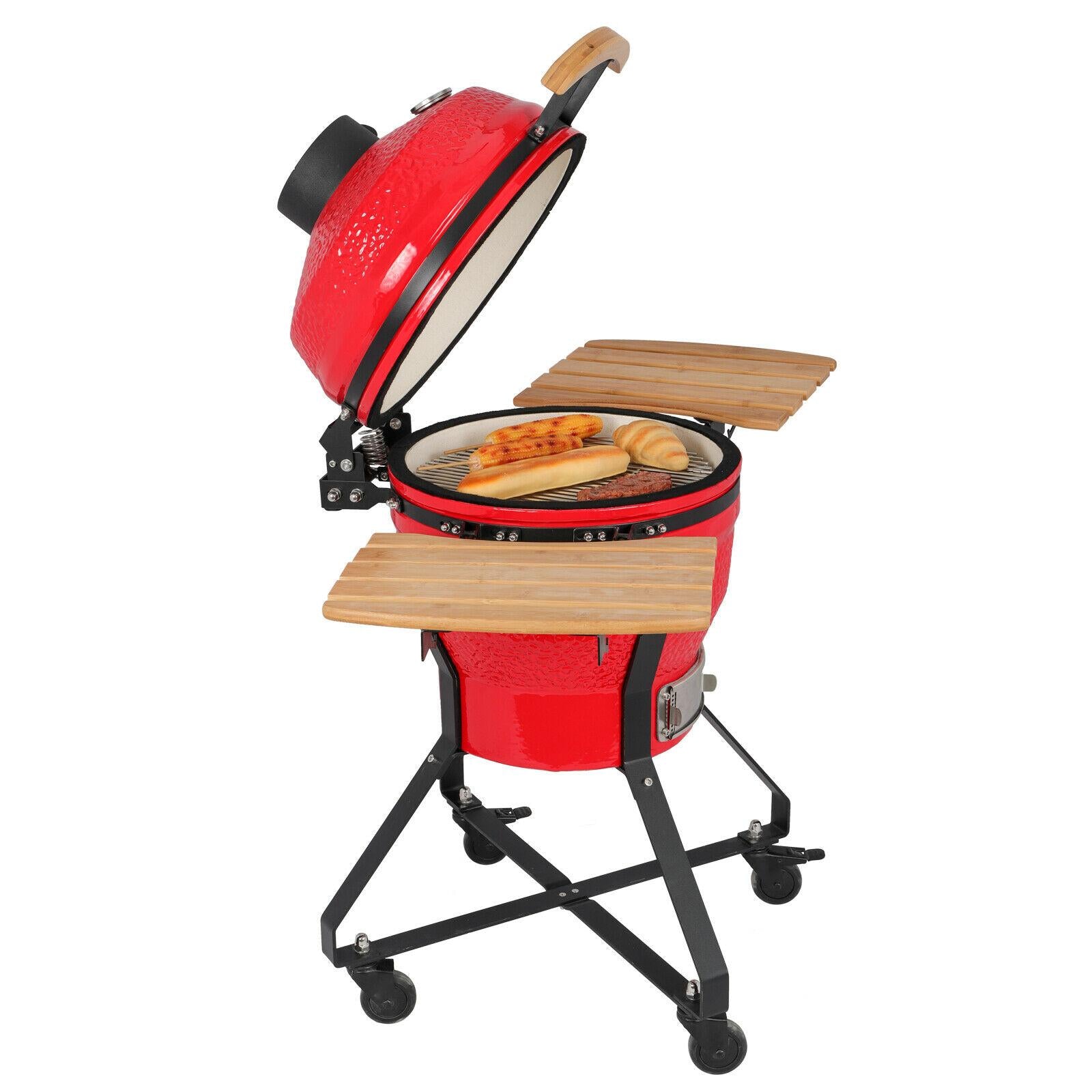 18" Kamado Grill Ceramic Charcoal Egg Grill Multifunctional Outdoor Smoker Grill