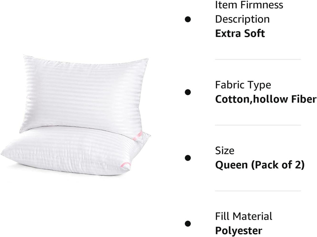 EIUE Hotel Collection Bed Pillows for Sleeping 2 Pack Queen Size, Pillows for Side and Back Sleepers,Super Soft Down Alternative Microfiber Filled Pillows,20 x 30 Inches