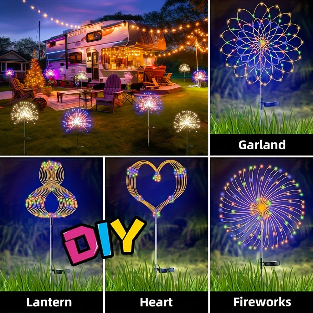 Solar Garden Lights Solar Firework Lights, 8-Mode Lighting Solar Lights Outdoor Waterproof For Garden Patio Walkway Pathway Party Wedding Decorative