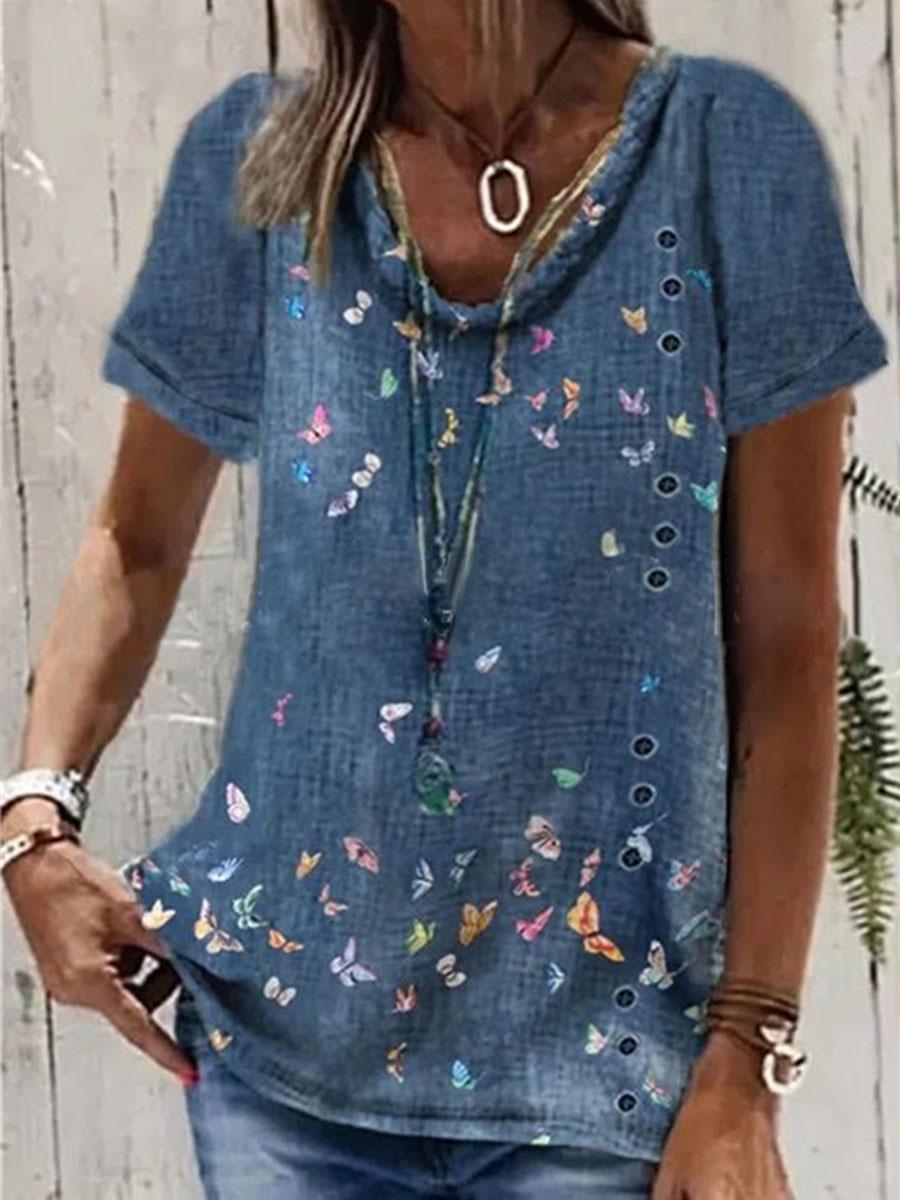Butterfly Print Casual Short-sleeved T-shirt