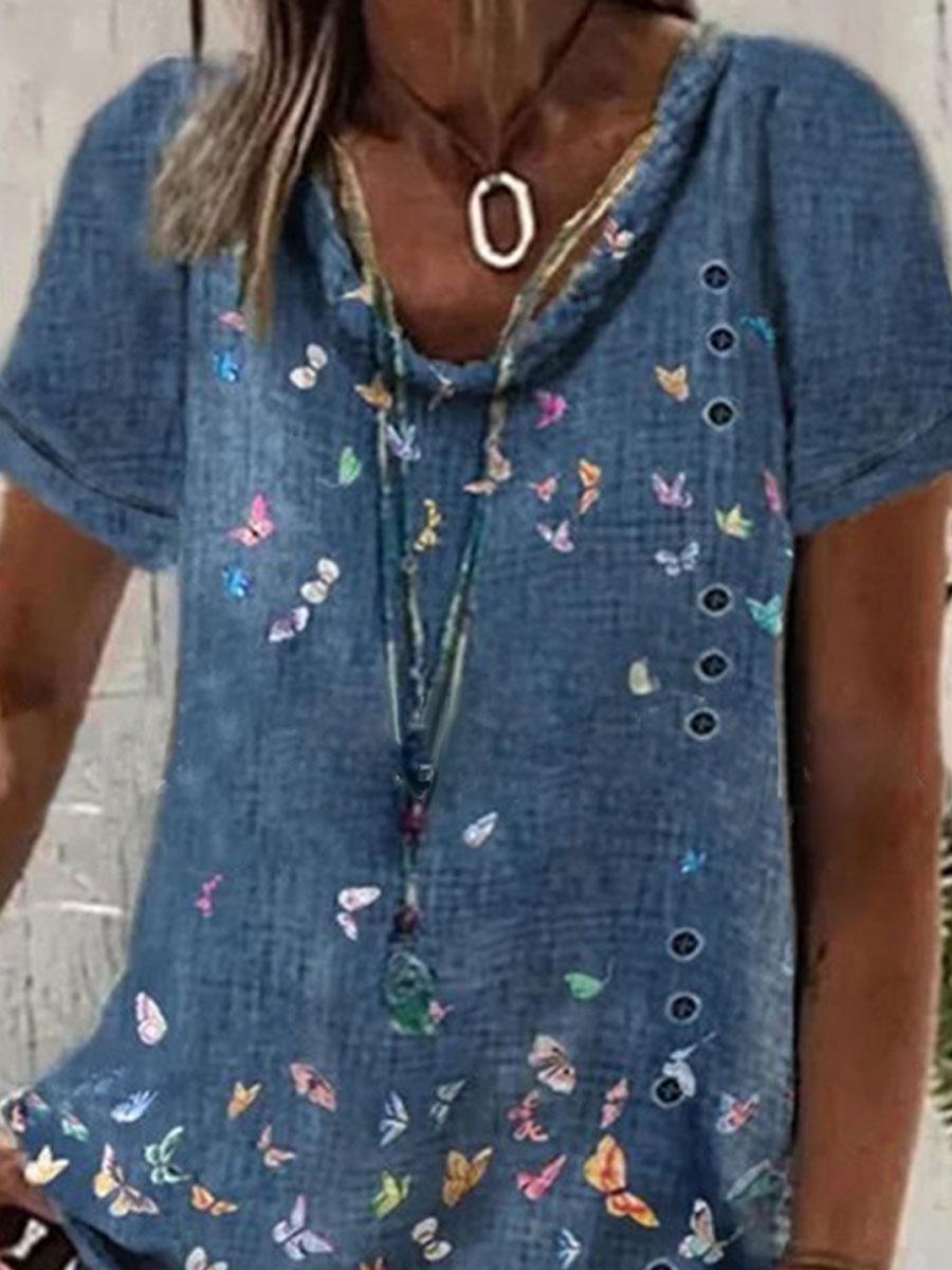 Butterfly Print Casual Short-sleeved T-shirt