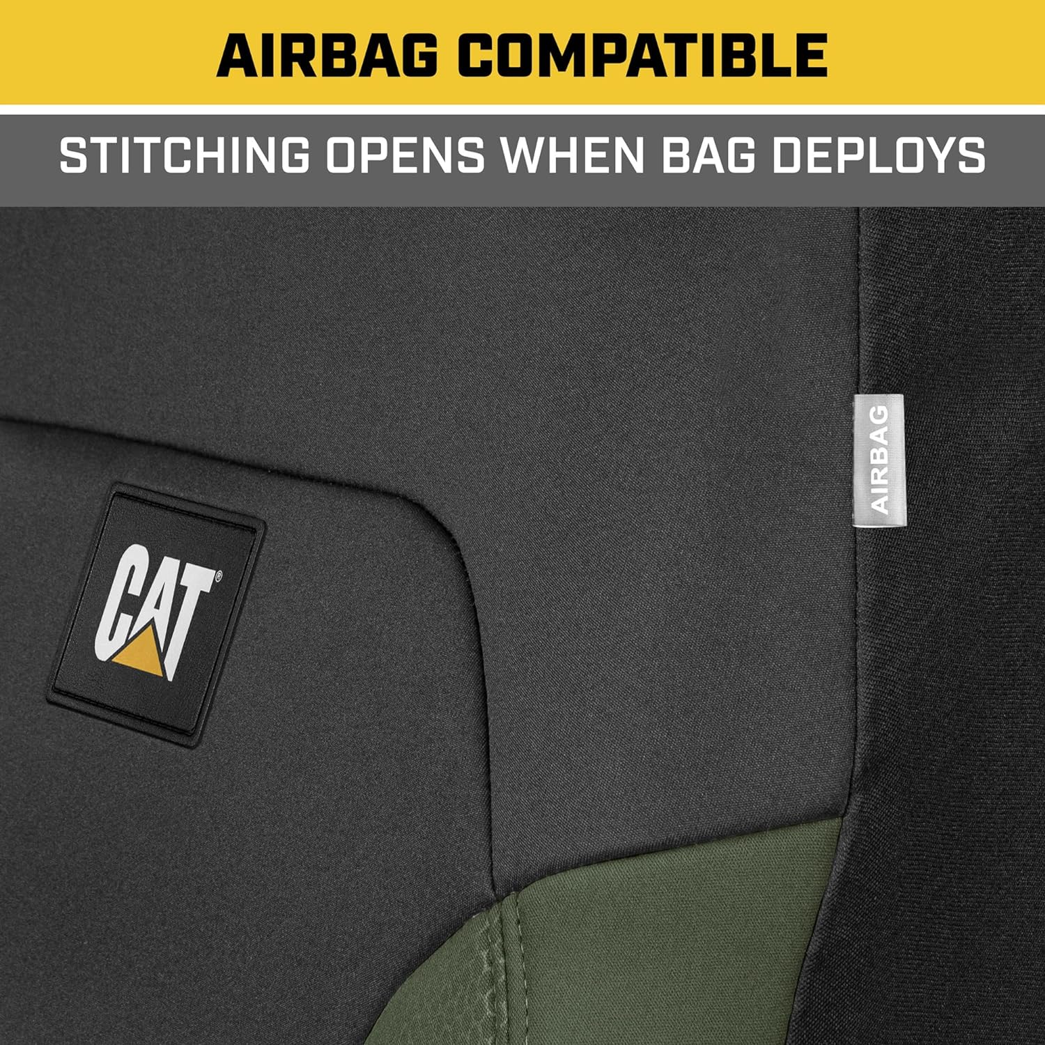 CatFlexfit Automotive Seat Covers for Cars Trucks and SUVs (Set of 2) – Black Car Seat Covers for Front Seats, Truck Seat Protectors with Green Honeycomb Trim, Auto Interior Covers