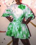Tie Dye Long Sleeve Knotted Pleated Dress