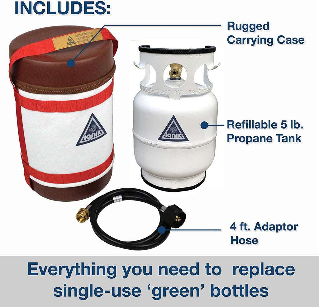 Ignik Refillable Propane Gas Growler Deluxe Kit with Adapter Hose and Carry Case
