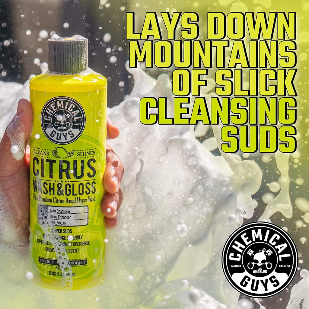 Chemical Guys CWS_402_16BK Car Wash Detailing Bucket, Mitt &amp; Accessories Bundle (6 Items) Featuring Mr. Pink Foaming Car Wash Soap, 16 fl oz - Works on Cars, Trucks, SUVs, RVs &amp; More