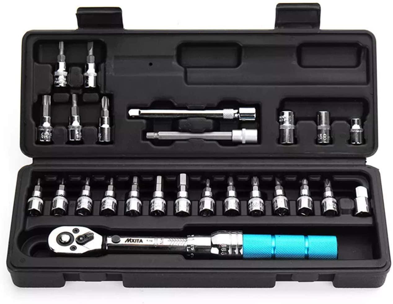 YUOP Hand Tools 1/4" 2-14Nm Adjustable Torque Wrench Bicycle Repair Tools Kit Set Tool Bike Repair Spanner Hand Tool Set (Color : 25PCS)