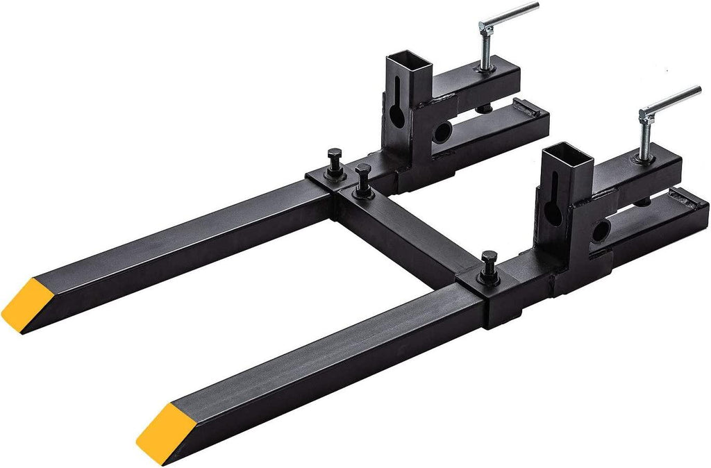 Clamp on Pallet Forks w/Adjustable Stabilizer Bar -60" 2000lbs Max- Pallet Forks Clamp On for Tractor Bucket （60inch Total Length）