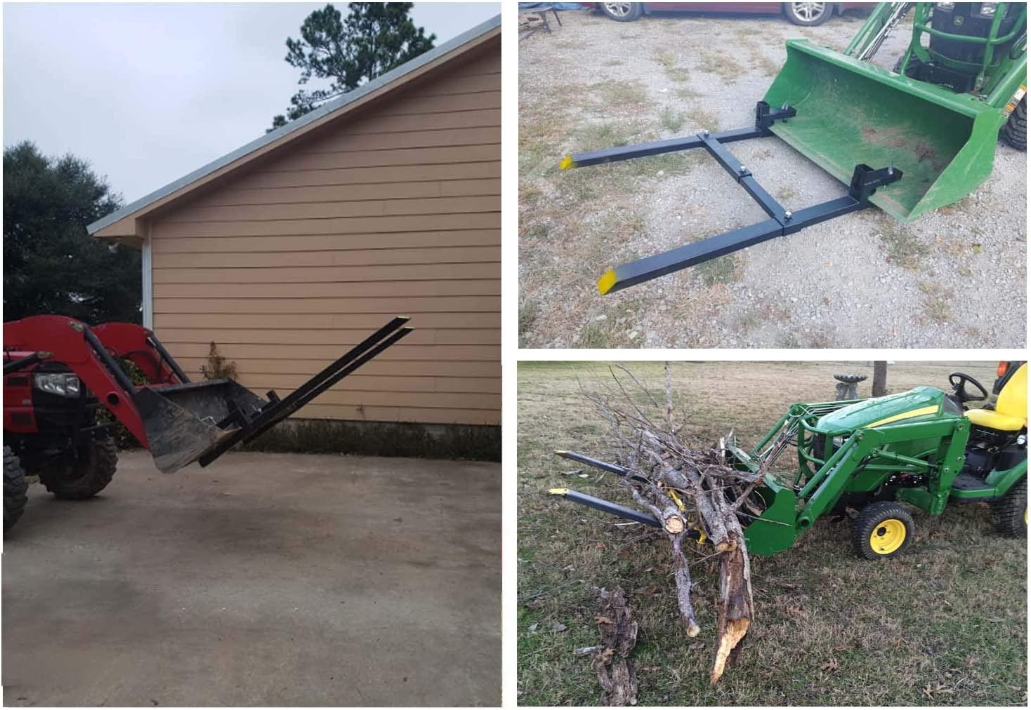 Clamp on Pallet Forks w/Adjustable Stabilizer Bar -60" 2000lbs Max- Pallet Forks Clamp On for Tractor Bucket （60inch Total Length）