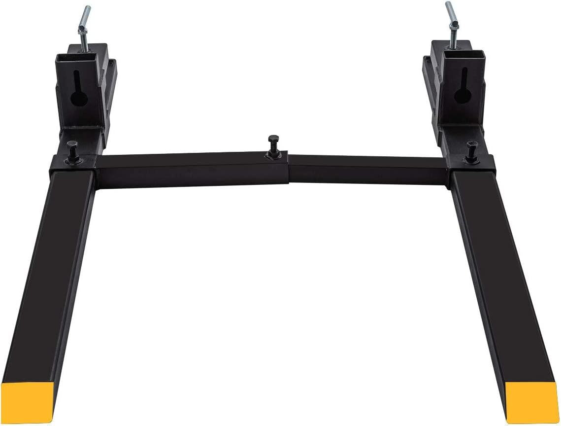 Clamp on Pallet Forks w/Adjustable Stabilizer Bar -60" 2000lbs Max- Pallet Forks Clamp On for Tractor Bucket （60inch Total Length）