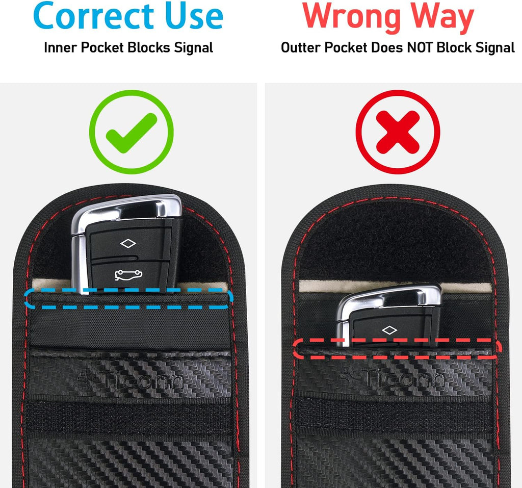 Faraday Bag for Key Fob (2 Pack), TICONN Faraday Cage Protector - Car RFID Signal Blocking, Anti-Theft Pouch, Anti-Hacking Case Blocker (Carbon Fiber Texture)