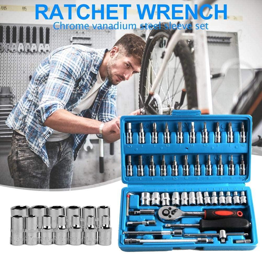 SHYPT 46pcs Wrench Socket Set Hardware Spanner Screwdriver Ratchet Wrench Set Kit Car Repairing Tools Combination Hand Tool Sets
