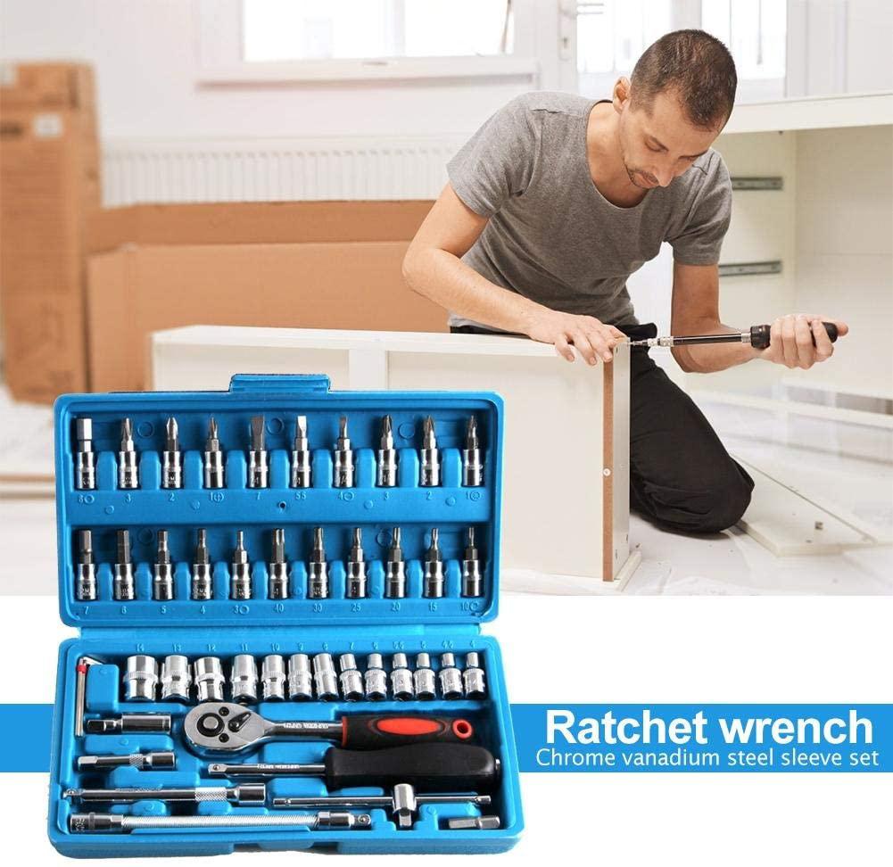 SHYPT 46pcs Wrench Socket Set Hardware Spanner Screwdriver Ratchet Wrench Set Kit Car Repairing Tools Combination Hand Tool Sets