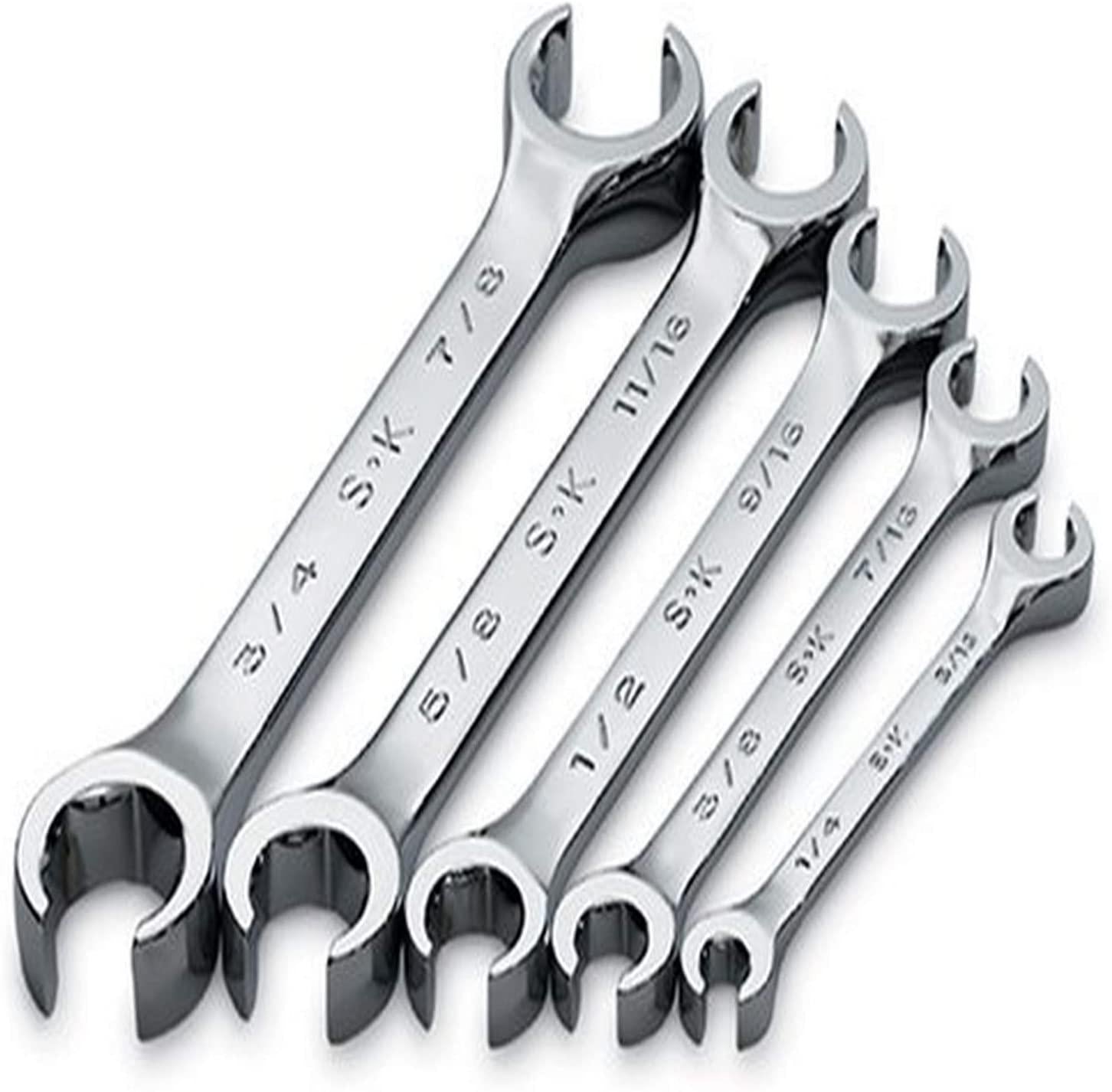 SK 381 SuperKrome 5 Piece 6 Point 1/4-inch to 7/8-Inch Flare Nut Wrench Set