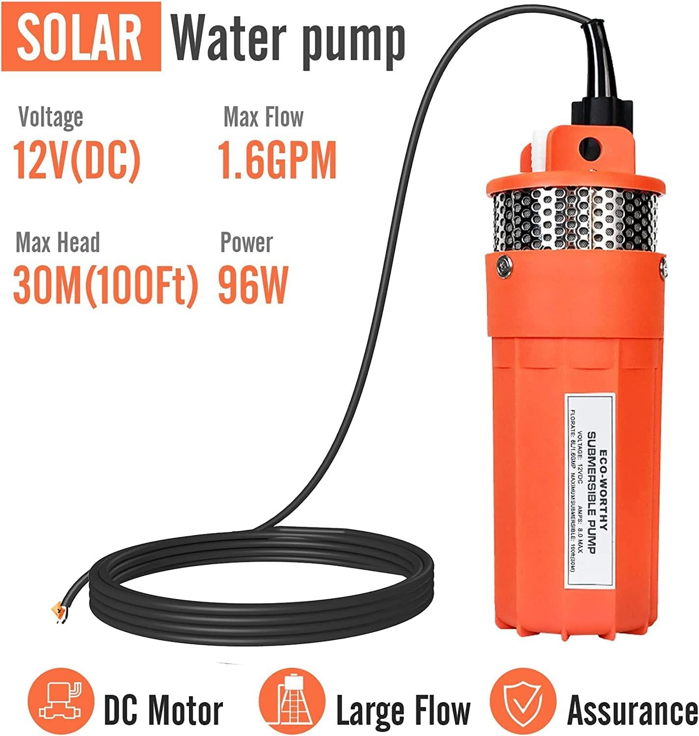 ECO-WORTHY Solar Well Pump Kit with Battery Backup, 12V Solar Water Pump + 100W Solar Panel Kit + 10Ah Battery for Well, Irrigation, Filling Water Tank-DELIVERY IN 2 PARCELS