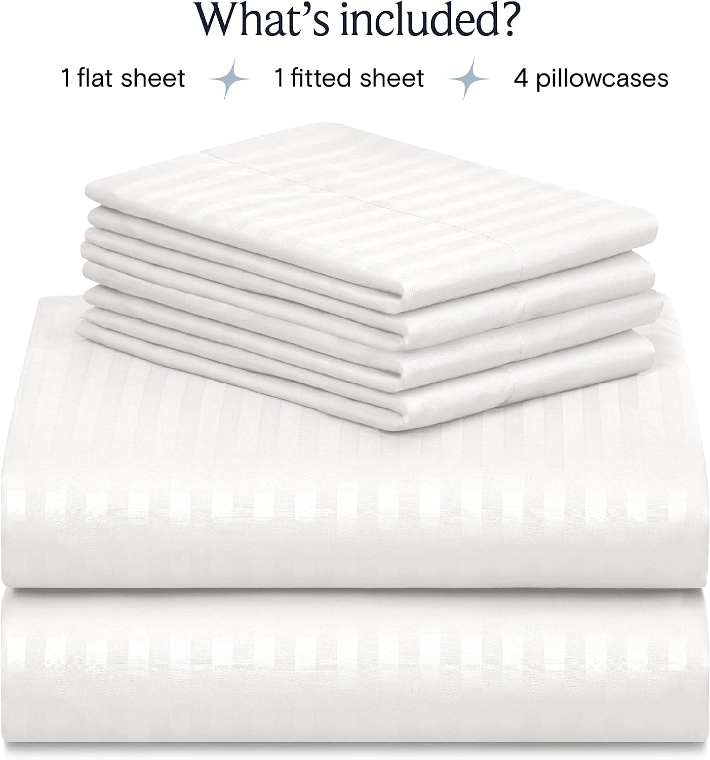 LuxClub Striped Sheets Set, 6 PC Striped Bed Sheets Full Size, Deep Pockets 18" Eco Friendly Wrinkle Free Cooling Sheets Machine Washable Hotel Bedding Silky Soft (Full, Striped White)