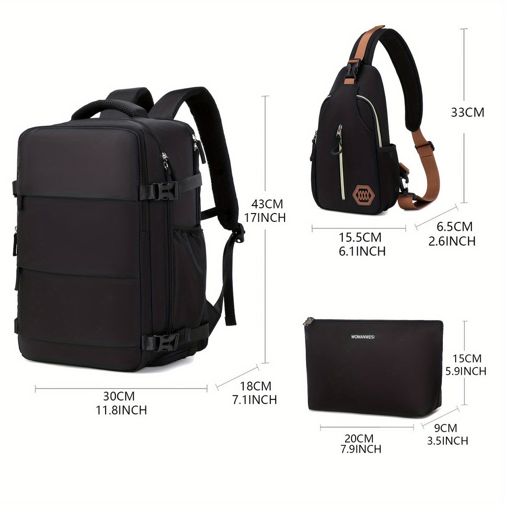 LarCapacity Travel Backpack With Shoe Compartment, Dacron Lightweight Laptop Daypack With Charging Port, Fashion Travel Commuter Bag