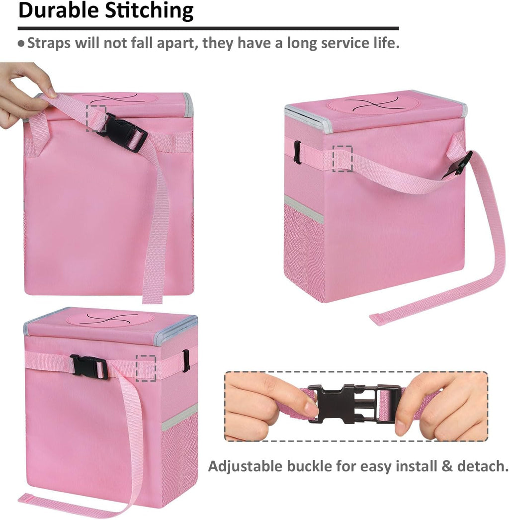 Vankor Car Trash Can for Car Cute, Car Trash Bag Bin Hanging Waterproof Automotive Car Garbage Cans Leak Proof Vehicle Trash Can Pink