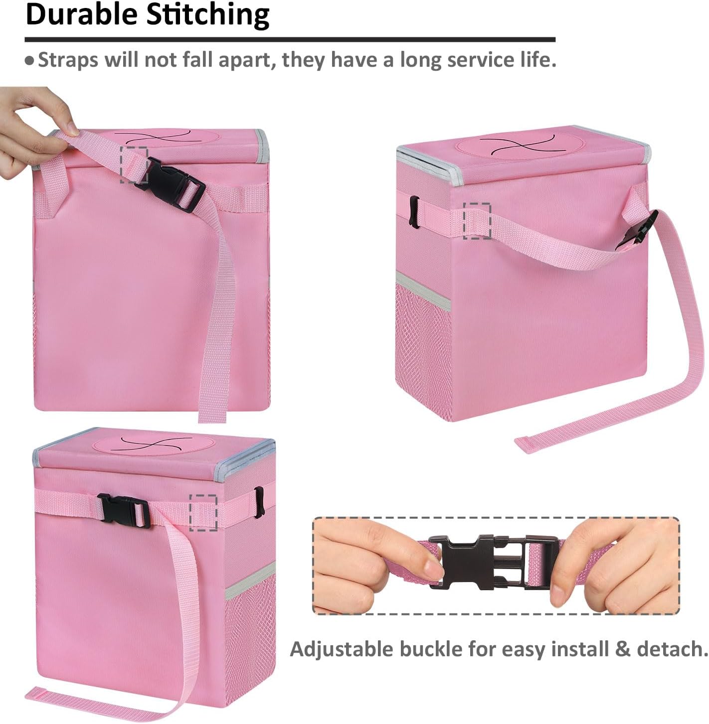 Vankor Car Trash Can for Car Cute, Car Trash Bag Bin Hanging Waterproof Automotive Car Garbage Cans Leak Proof Vehicle Trash Can Pink
