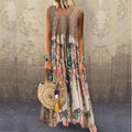 Plus Size Printed Stitching Round Neck Sleeveless Maxi Dress