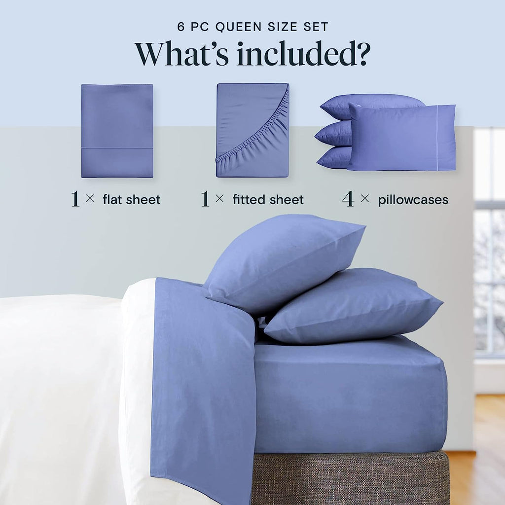 LuxClub 6 PC Full Size Sheet Set Bamboo Sheets Deep Pockets 18" Eco Friendly Wrinkle Free Cooling Sheets Machine Washable Hotel Bedding Silky Soft - Violet Blue Full