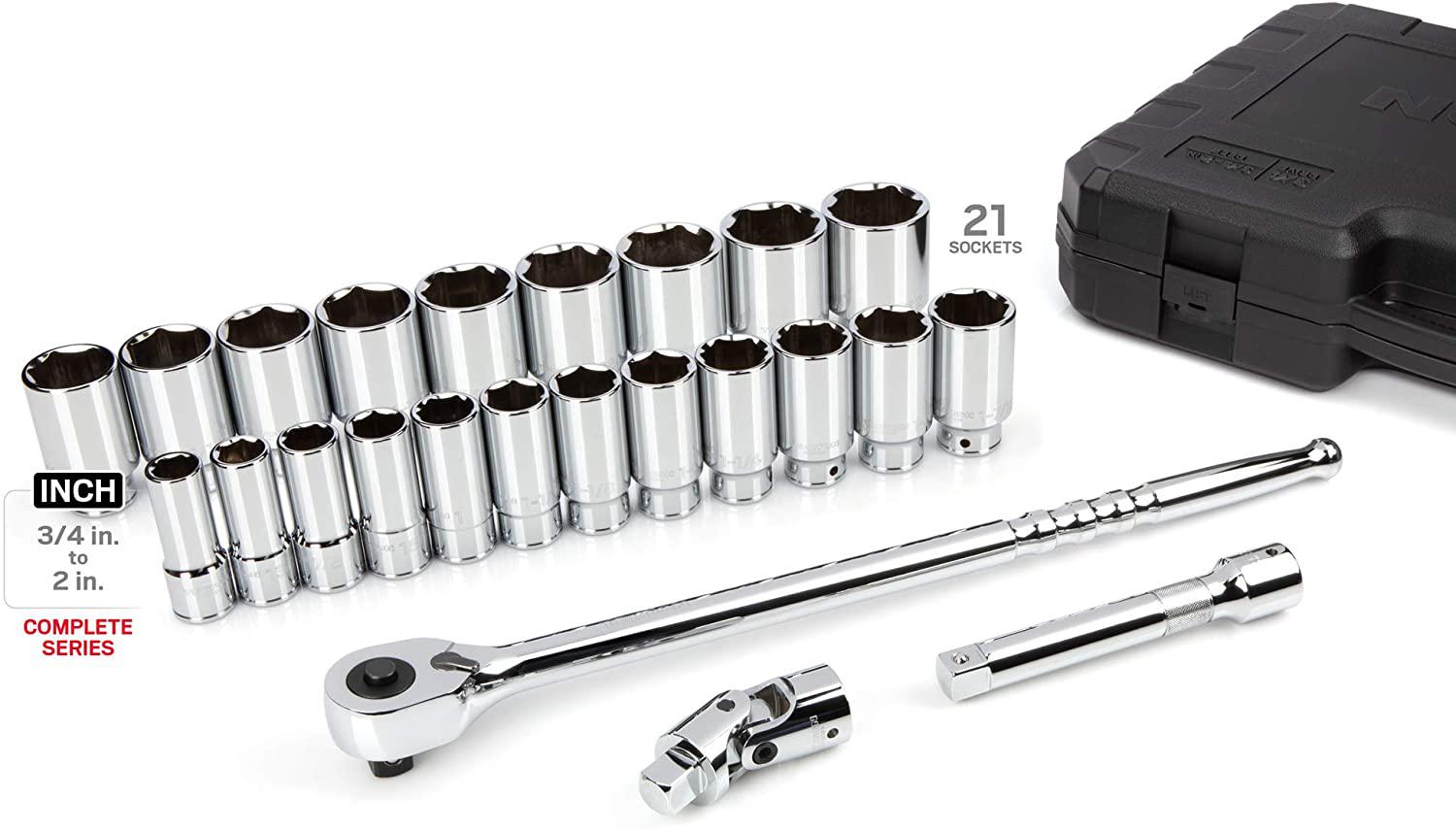 TEKTON 3/4 Inch Drive Deep 6-Point Socket &amp; Ratchet Set, 25-Piece (3/4-2 in.) | SKT35106
