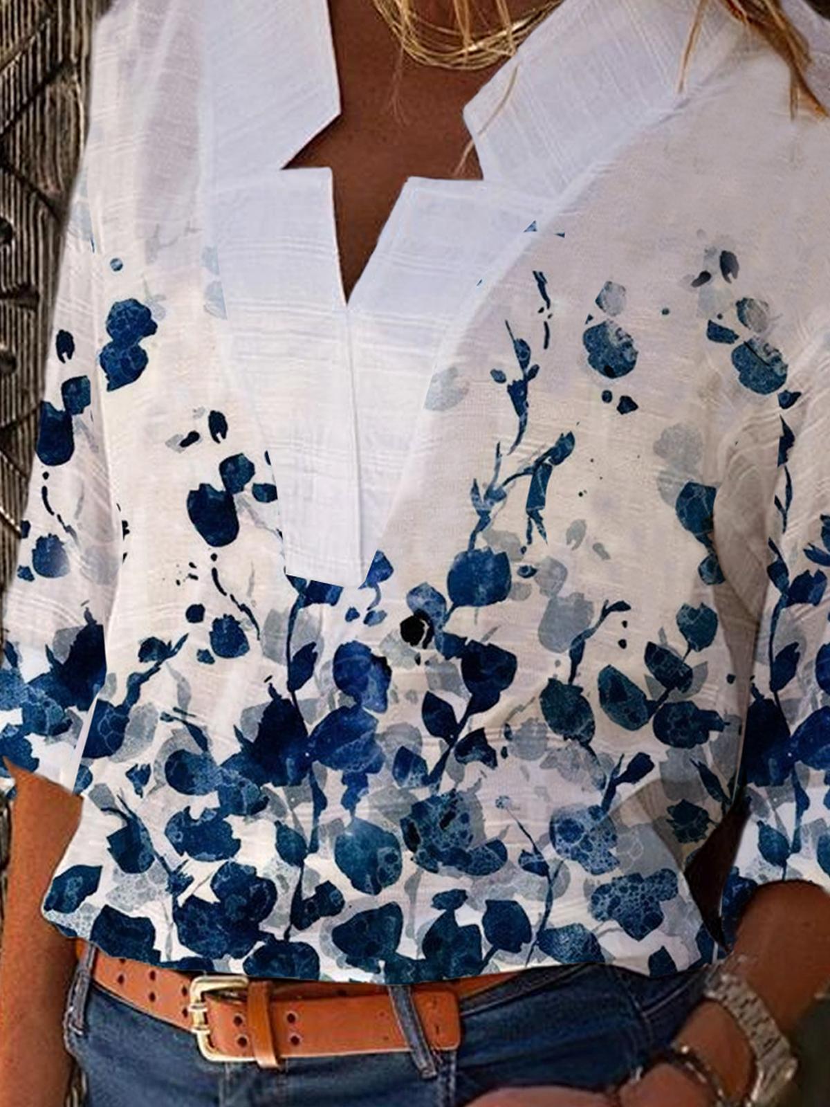 Floral Print V-neck Blouses