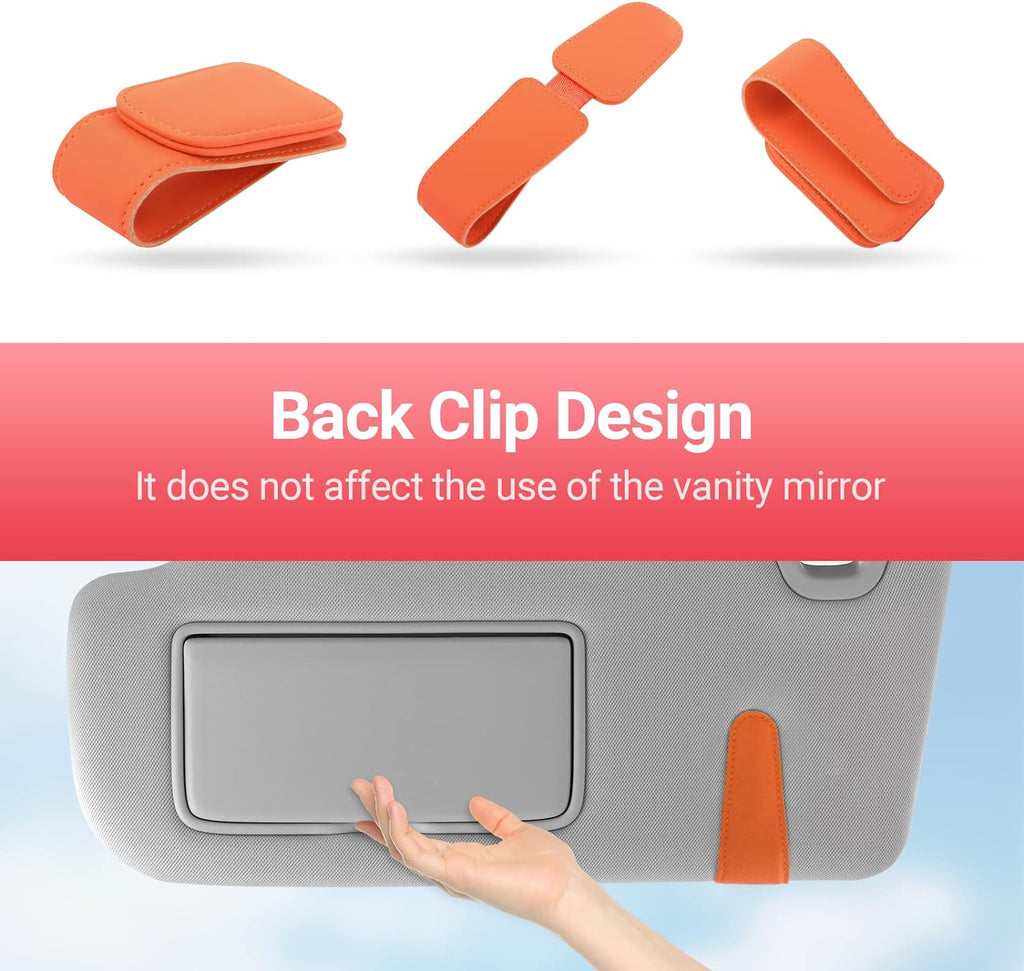 Sunglass Holder for Car Visor Sunglasses Clip Magnetic Leather Glasses Eyeglass Holder Truck Car Interior Accessories Universal for Woman Man -Orange