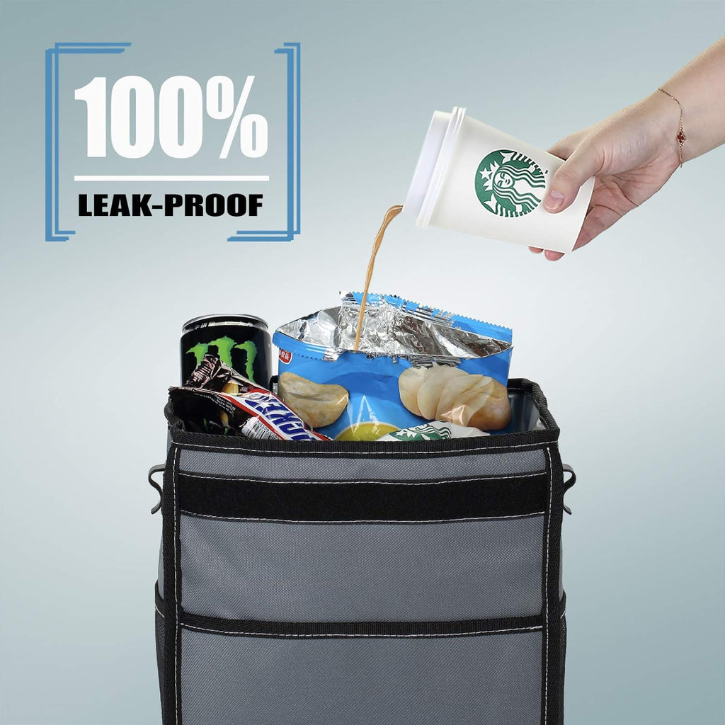 K KNODEL Car Trash Can, Waterproof Car Garbage Can, Car Trash Bag with Lid, Leak-Proof Car Trash Bin, Car Trash Hanging (Large, Gray)