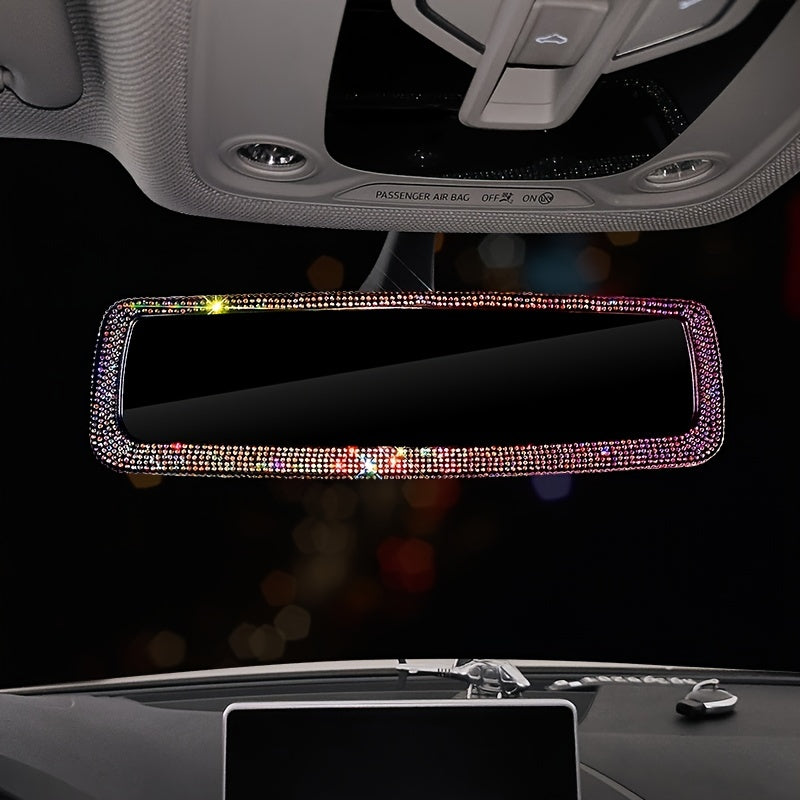 Car Rearview Mirror Cover, Interior Universal Auto Rear View Mirror Bling Rhinestone Luxury Surface Mirror Cover Auto Accessories
