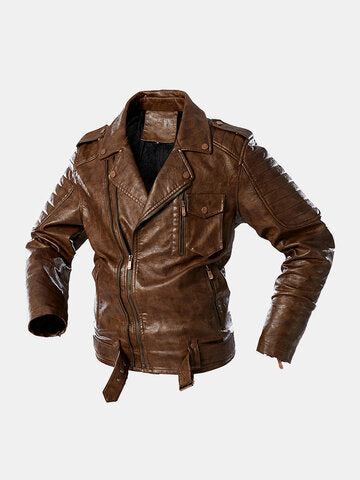mens vintage zipper up button designer belted pocket leather jackets