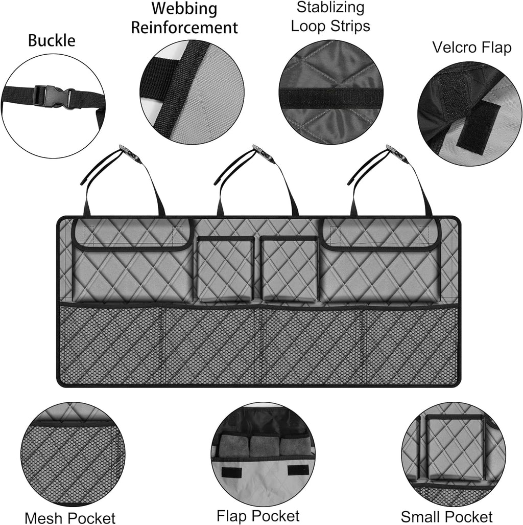 Femuar Car Trunk Organizer,Large Capacity Backseat Trunk Organizer(42"*18"),Collapsible Car Storage Bag with 8 Pocekt,Car Organizer for SUV/MPV/Truck - Grey