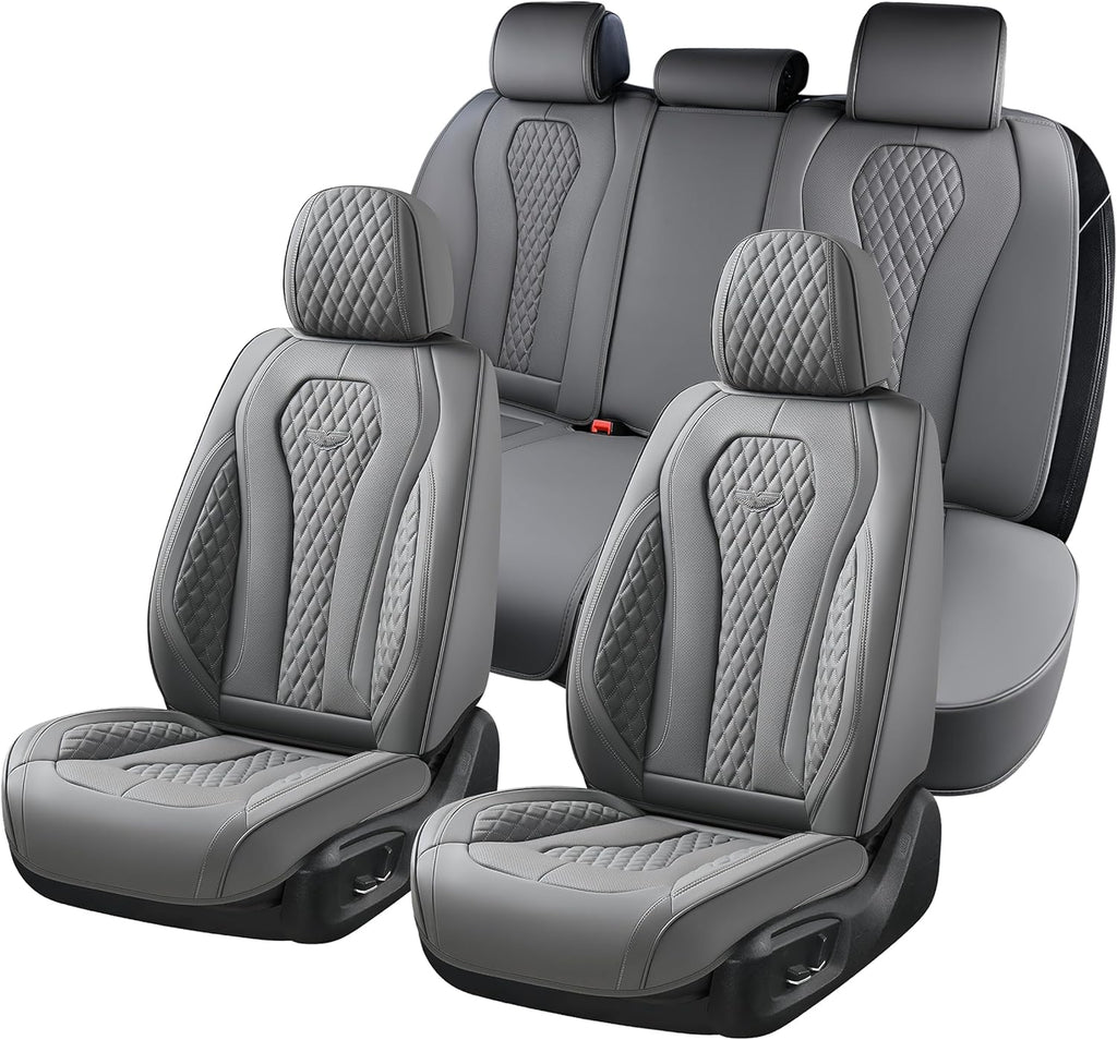 Coverado Leather Seat Covers Full Set, 5 Seats Universal Seat Covers for Cars, Waterproof Luxury Leatherette Seat Cushions, Front and Rear Seat Protectors, Auto Seat Covers Fit for Most Vehicles Gray