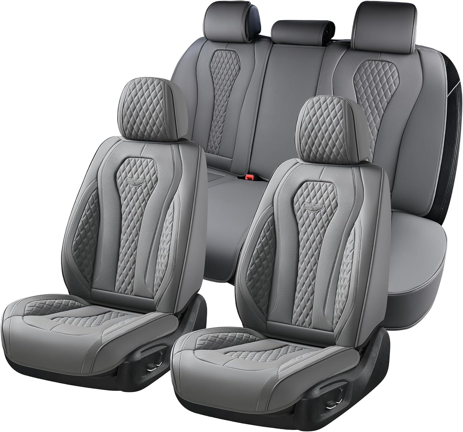 Coverado Leather Seat Covers Full Set, 5 Seats Universal Seat Covers for Cars, Waterproof Luxury Leatherette Seat Cushions, Front and Rear Seat Protectors, Auto Seat Covers Fit for Most Vehicles Gray