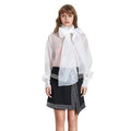 mesh thin lace up bow collar tops