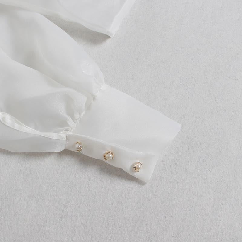 mesh thin lace up bow collar tops
