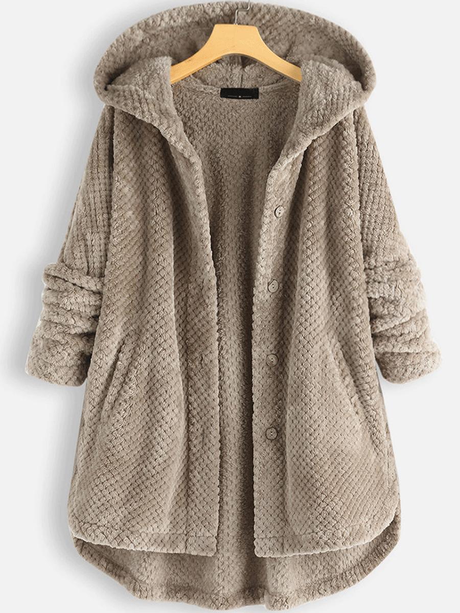 Winter Solid Color Hooded Single-breasted Plush Jacket In The Long Section Loose