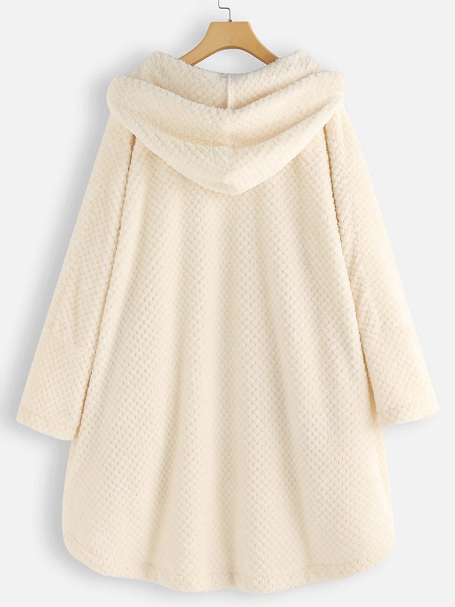 Winter Solid Color Hooded Single-breasted Plush Jacket In The Long Section Loose
