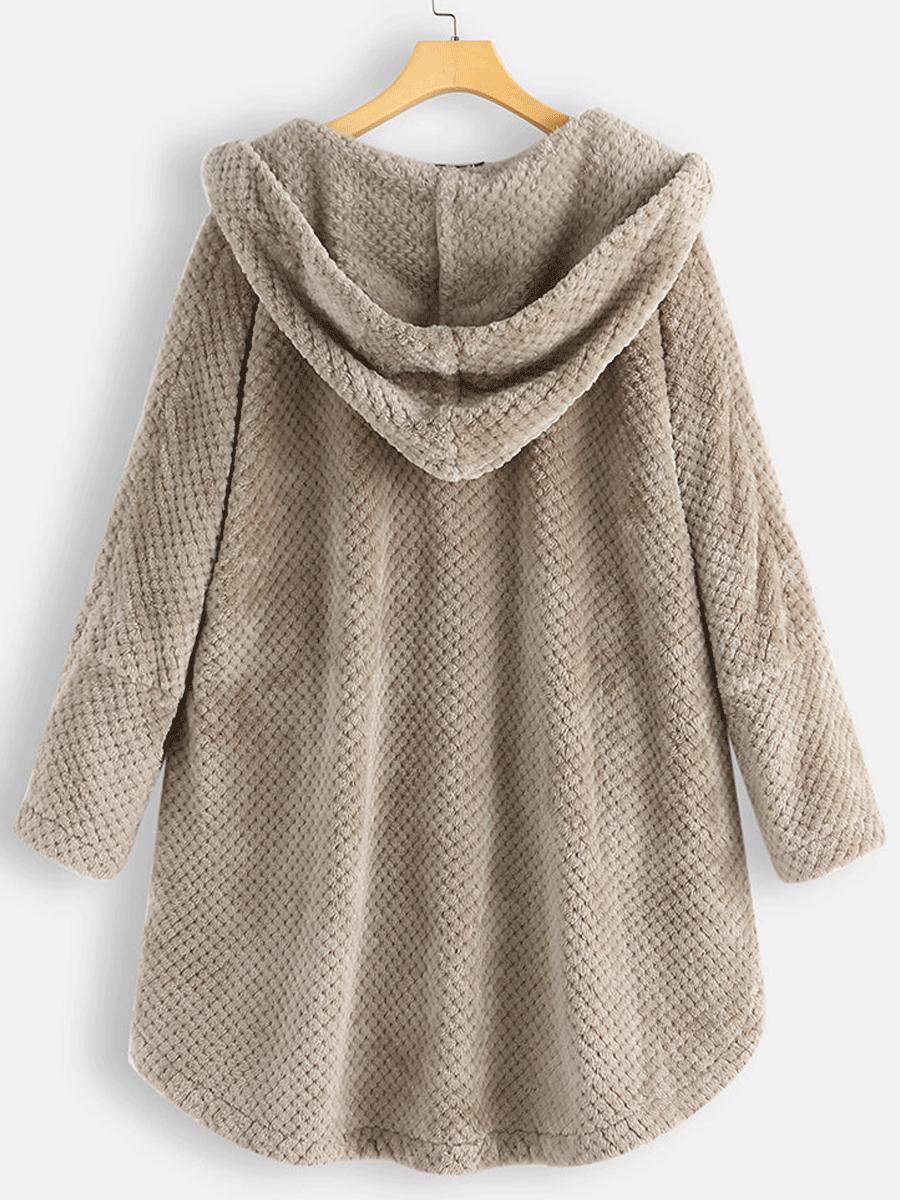 Winter Solid Color Hooded Single-breasted Plush Jacket In The Long Section Loose