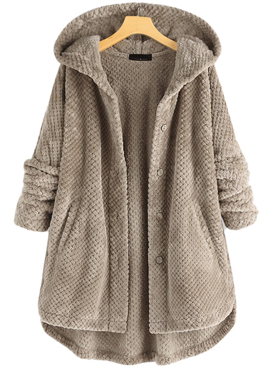 Winter Solid Color Hooded Single-breasted Plush Jacket In The Long Section Loose