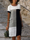 Women's dress splicing contrasting color V-neck dress