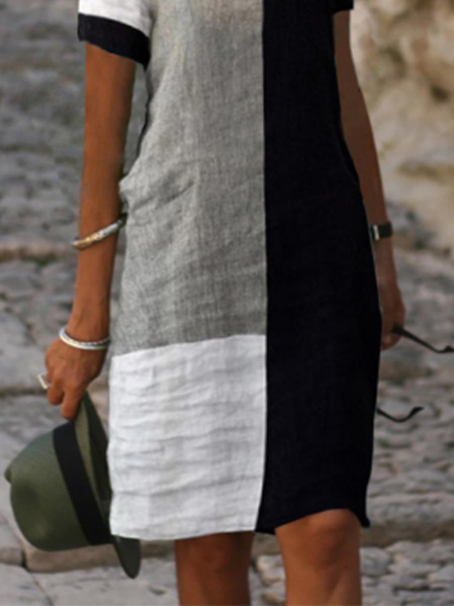 Women's dress splicing contrasting color V-neck dress