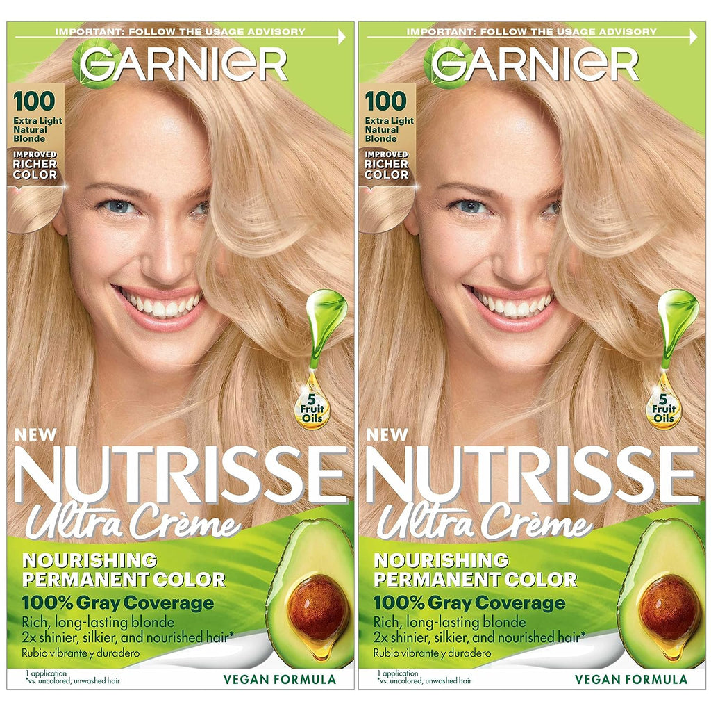 Garnier Hair Color Nutrisse Nourishing Creme, 100 Extra-Light Natural Blonde (Chamomile) Permanent Hair Dye, 2 Count (Packaging May Vary)