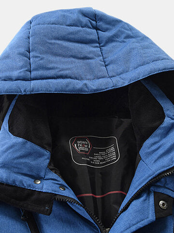 mens winter warm thicken zipper detail solid color hooded down coat